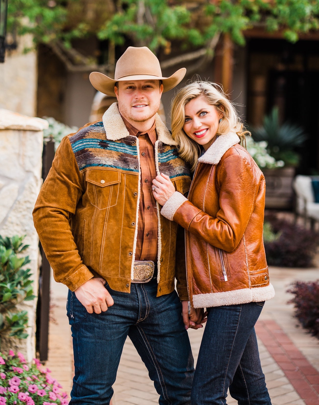 Cognac Leather Jacket with Faux Shearling