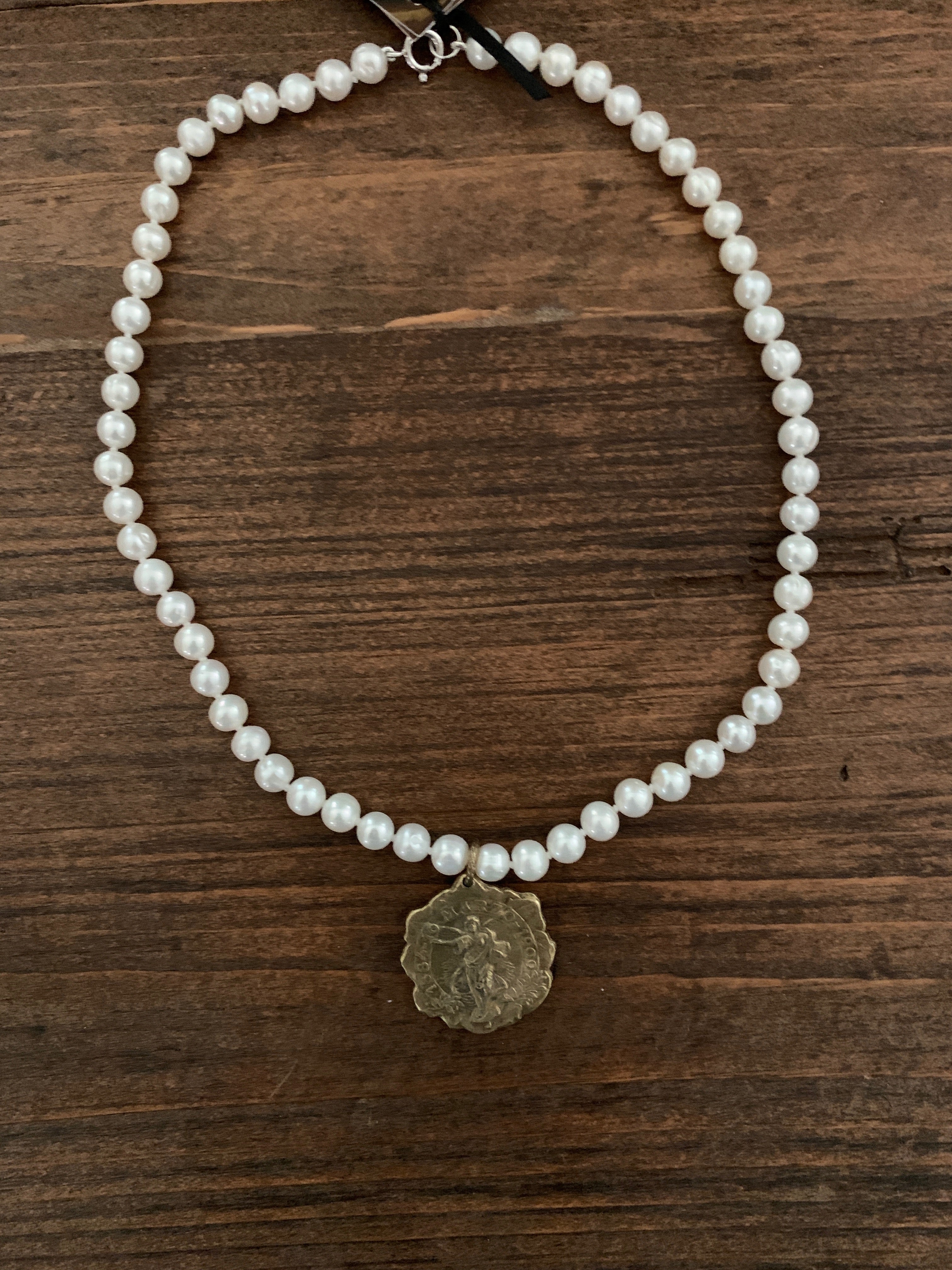Fresh Water Peals with Vintage Pendant Necklace - SALE!
