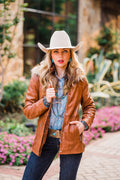 Brown Leather Jacket with Faux Fur Trim
