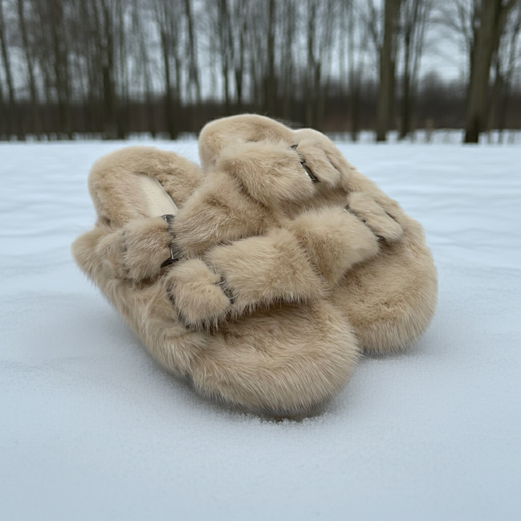 Linda Richards Open-Toe Mink Fur Slides